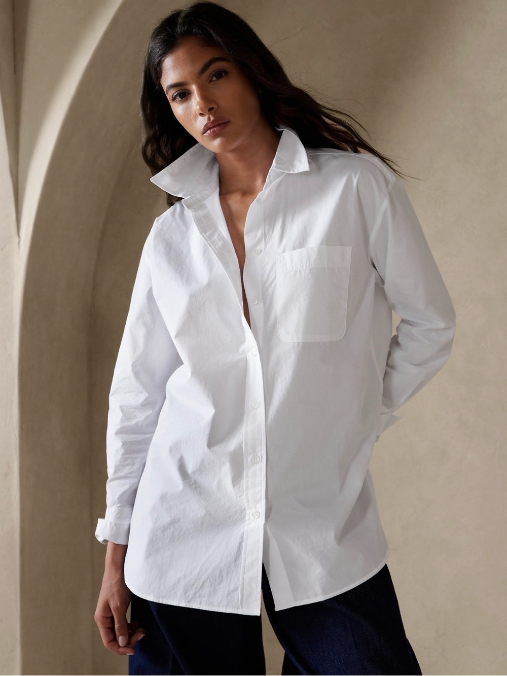 Banana Republic Classic Poplin perfect pop Button Down Shirt white NWT size S